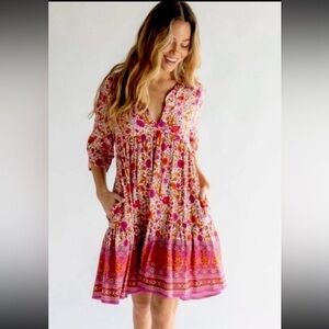 NATURAL LIFE Pink and Red Floral Midi Dress